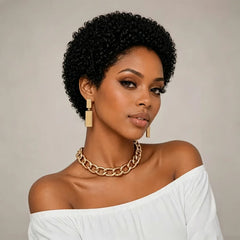Afro Kinky Curly Short Pixie Cut Wig Human Hair Wigs for Change in Style Women's Machine Made