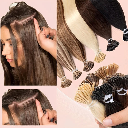 "I" Tip Human Hair Extensions 50 Strands Straight Remy Pre-Bonded Add Length & Volume Natural Looking Hair Extensions P18/613