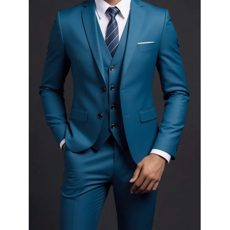 Suit (Blazer+ Vest + Trousers) Men's Fashionable Gentleman Business British Style color Banquet Host Casual Wedding