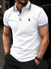 European and American Men's Summer Training Striped Print Comfortable Breathable Polo Short Sleeved T-Shirt Outdoor Casual Top