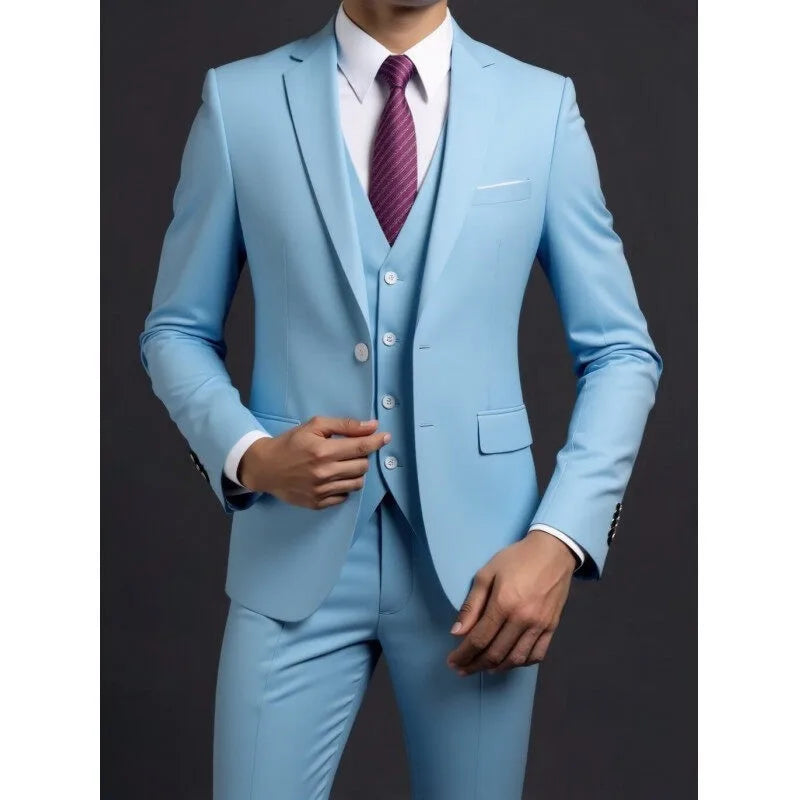 Suit (Blazer+ Vest + Trousers) Men's Fashionable Gentleman Business British Style color Banquet Host Casual Wedding