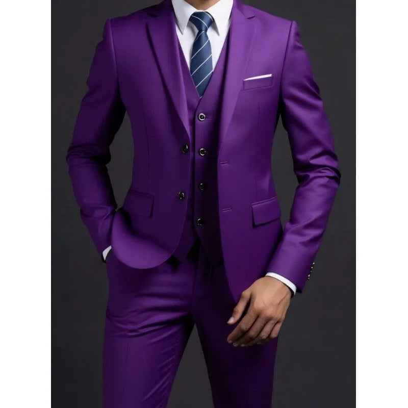 Suit (Blazer+ Vest + Trousers) Men's Fashionable Gentleman Business British Style color Banquet Host Casual Wedding