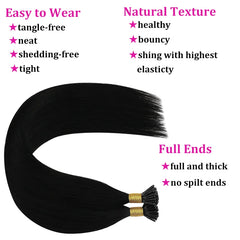 I Tip Hair Extension Straight 100% Human Hair Extension 1g/Strand 50pc/Set Capsule Keratin Natural Fusion Human Hair Extension