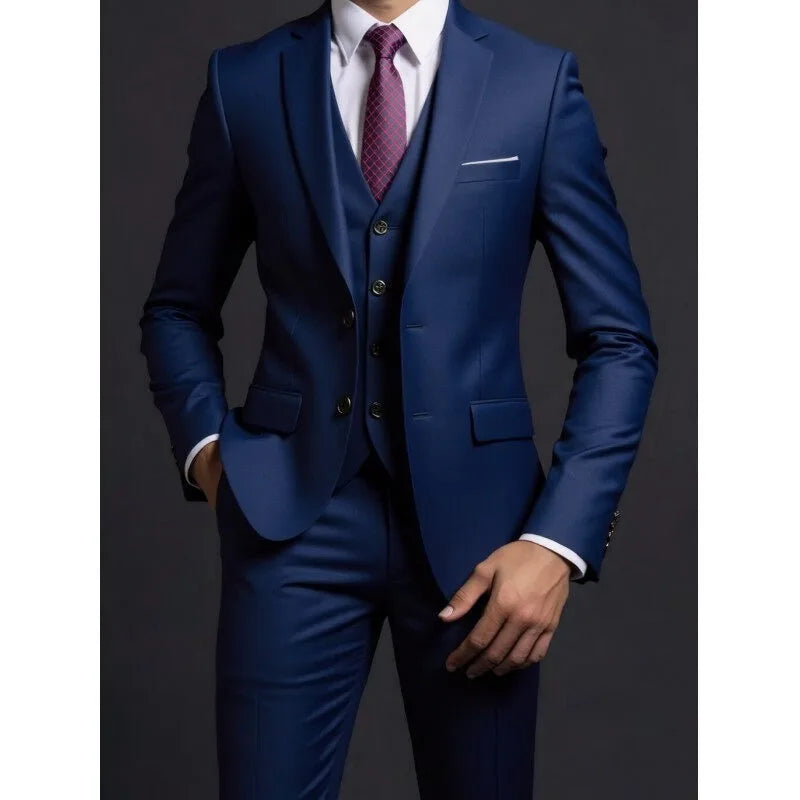 Suit (Blazer+ Vest + Trousers) Men's Fashionable Gentleman Business British Style color Banquet Host Casual Wedding