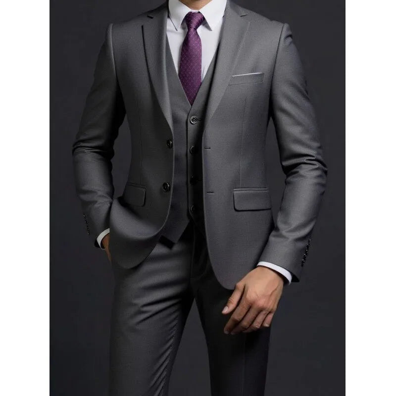 Suit (Blazer+ Vest + Trousers) Men's Fashionable Gentleman Business British Style color Banquet Host Casual Wedding