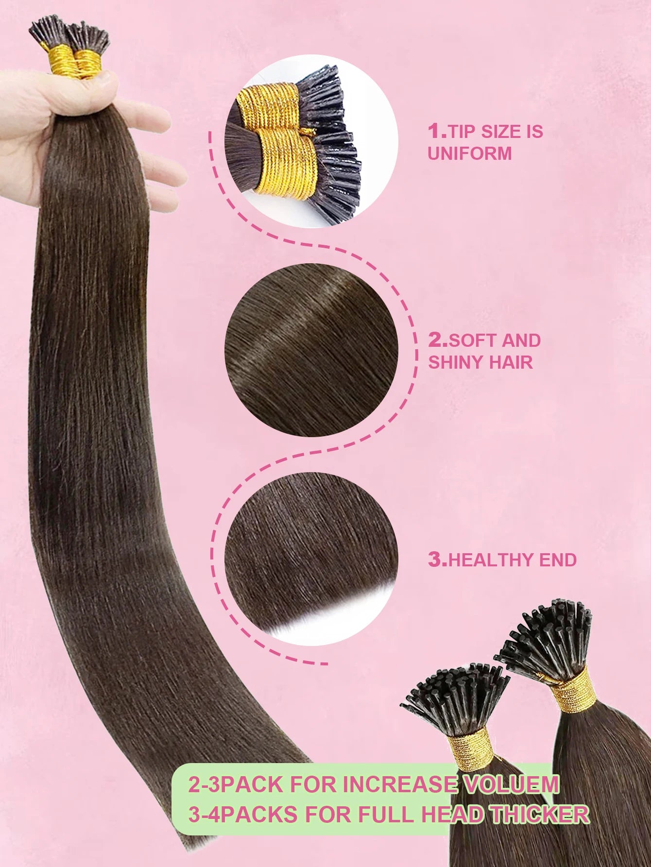 "I" Tip Human Hair Extensions 50 Strands Straight Remy Pre-Bonded Add Length & Volume Natural Looking Hair Extensions P18/613