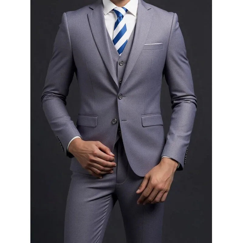 Suit (Blazer+ Vest + Trousers) Men's Fashionable Gentleman Business British Style color Banquet Host Casual Wedding