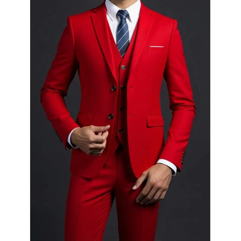 Suit (Blazer+ Vest + Trousers) Men's Fashionable Gentleman Business British Style color Banquet Host Casual Wedding