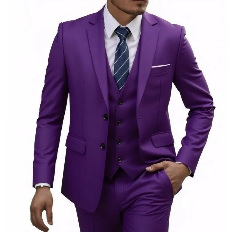Suit (Blazer+ Vest + Trousers) Men's Fashionable Gentleman Business British Style color Banquet Host Casual Wedding