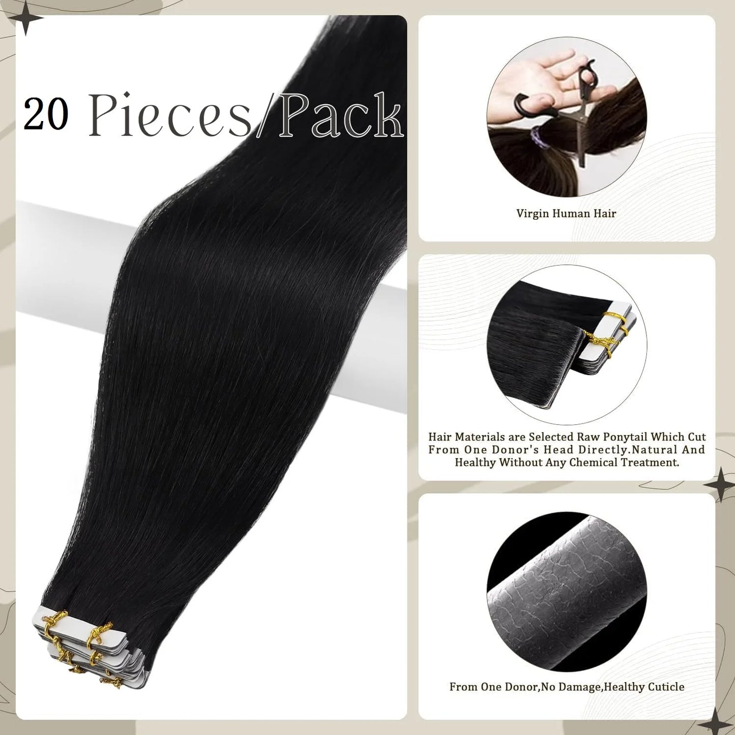 Tape in Hair Extensions Human Hair Seamless Tape in Hair Extensions Invisible Tape ins Virgin Remy Human Hair 50g/pack