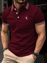 European and American Men's Summer Training Striped Print Comfortable Breathable Polo Short Sleeved T-Shirt Outdoor Casual Top
