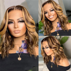 Highlight Body Wave Bob Wig Human Hair 13X4 Lace Front Human Hair Wigs Honey Blonde HD Transparent Lace Frontal Wig  For Women