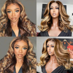 Highlight Body Wave Bob Wig Human Hair 13X4 Lace Front Human Hair Wigs Honey Blonde HD Transparent Lace Frontal Wig  For Women
