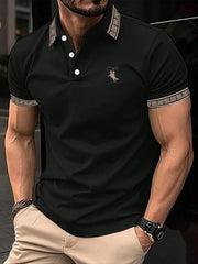 European and American Men's Summer Training Striped Print Comfortable Breathable Polo Short Sleeved T-Shirt Outdoor Casual Top