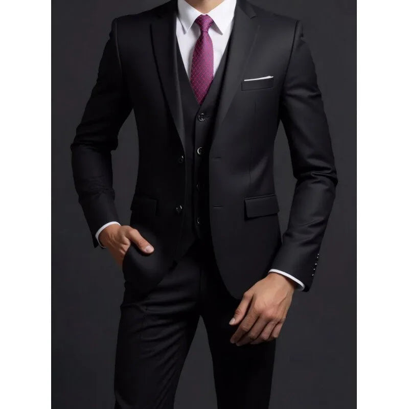 Suit (Blazer+ Vest + Trousers) Men's Fashionable Gentleman Business British Style color Banquet Host Casual Wedding
