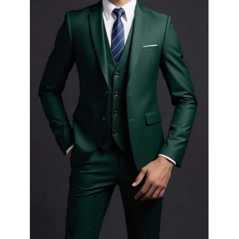 Suit (Blazer+ Vest + Trousers) Men's Fashionable Gentleman Business British Style color Banquet Host Casual Wedding