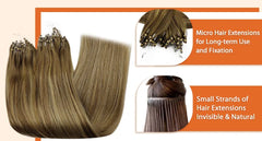LaaVoo Micro Link Human Hair Extensions 100% Real Natural Straight Brazilian Human Hair Pre-Bonded 50G&100G Remy Micro Ring Hair