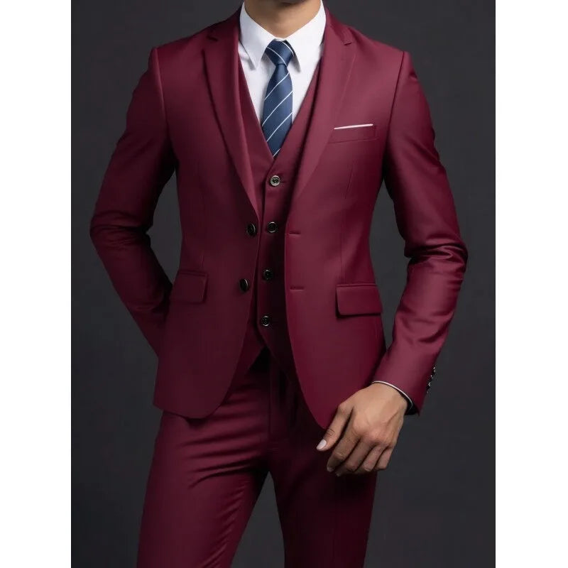 Suit (Blazer+ Vest + Trousers) Men's Fashionable Gentleman Business British Style color Banquet Host Casual Wedding