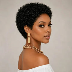 Afro Kinky Curly Short Pixie Cut Wig Human Hair Wigs for Change in Style Women's Machine Made