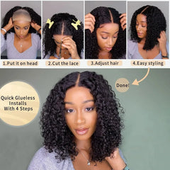 Jerry Curly Lace Front Short Bob Glueless Wigs Human Hair 4x4 Closure Wigs Pre Cut Lace Ready to Wear 13x4 Front Wigs For Women