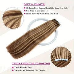 Alimice #4/27 Highlight Brown Blonde Tape In Extensions Human Hair Extensions 20pcs 50g Tape In Real Human Hair