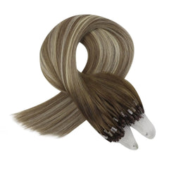 LaaVoo Micro Link Human Hair Extensions 100% Real Natural Straight Brazilian Human Hair Pre-Bonded 50G&100G Remy Micro Ring Hair