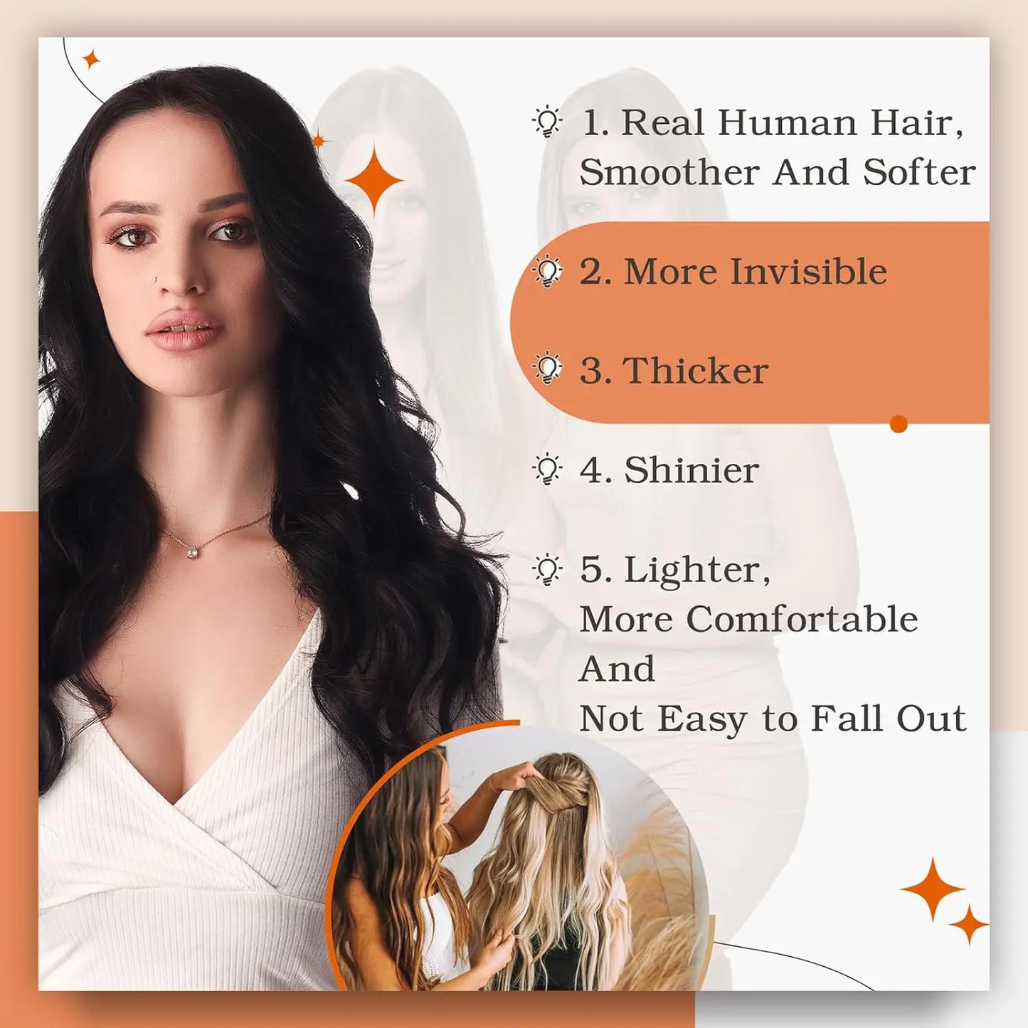 Tape in Hair Extensions Human Hair Seamless Tape in Hair Extensions Invisible Tape ins Virgin Remy Human Hair 50g/pack