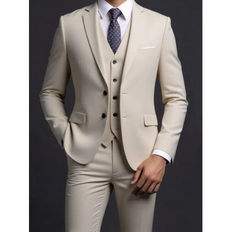 Suit (Blazer+ Vest + Trousers) Men's Fashionable Gentleman Business British Style color Banquet Host Casual Wedding