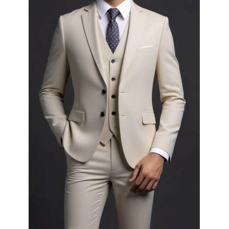 Suit (Blazer+ Vest + Trousers) Men's Fashionable Gentleman Business British Style color Banquet Host Casual Wedding