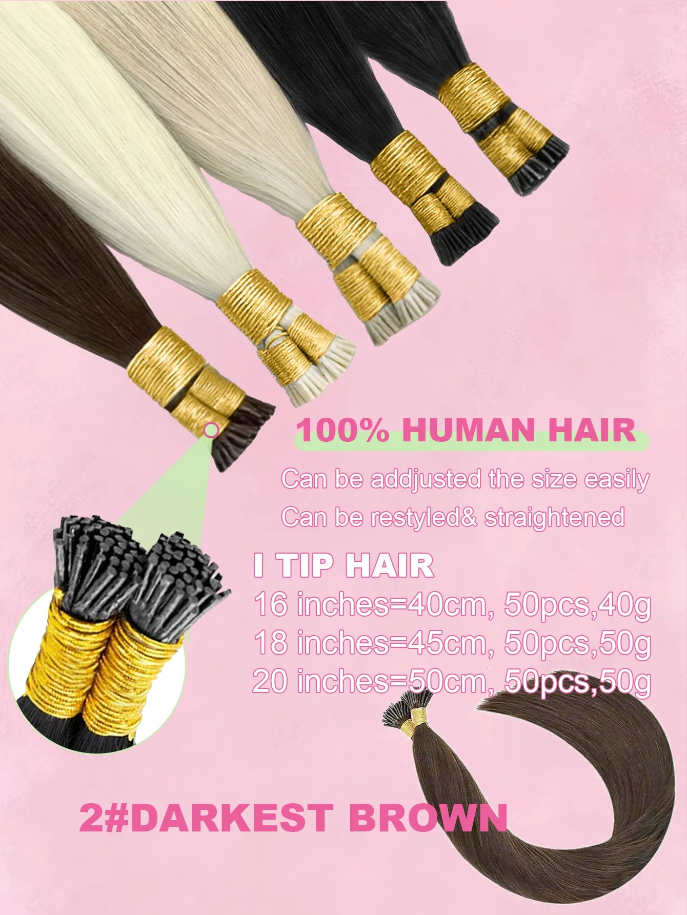 "I" Tip Human Hair Extensions 50 Strands Straight Remy Pre-Bonded Add Length & Volume Natural Looking Hair Extensions P18/613