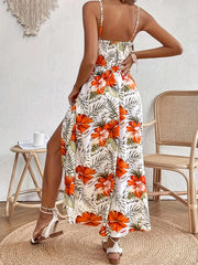 Women's Lace Patchwork Tropical Print Long Cami Dress, Elegant