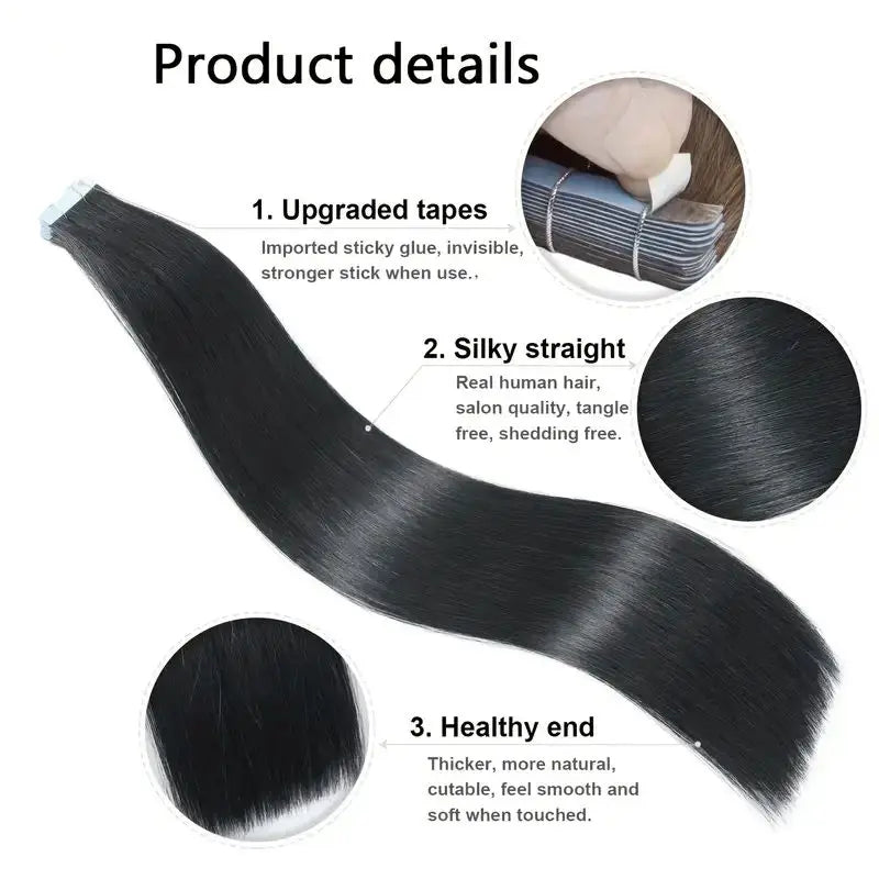 Tape in Hair Extensions Natural Human Hair Brazilian Origina Hair 100% Real Human Hair Extensions 20 Pcs Straight for Women