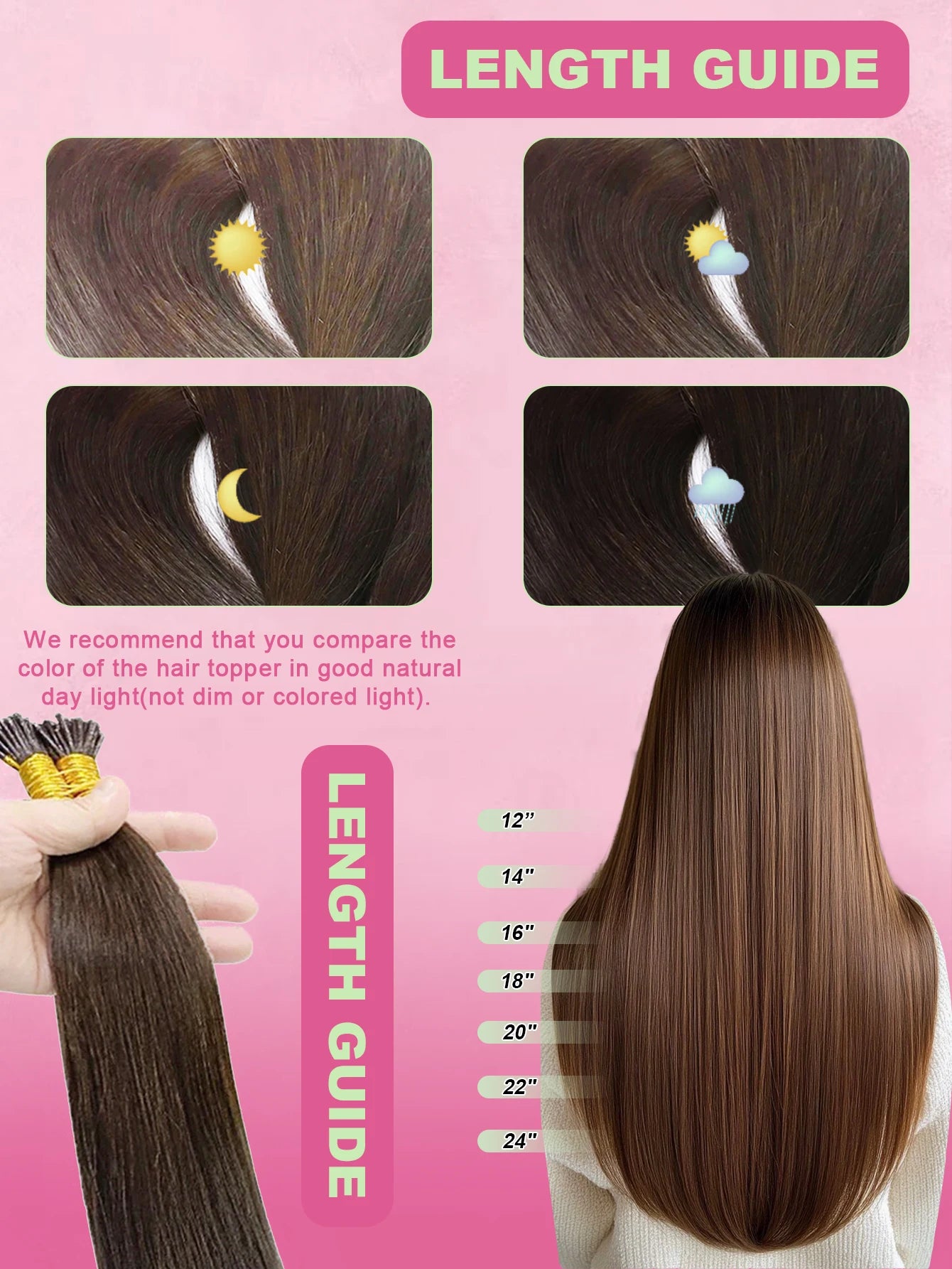 "I" Tip Human Hair Extensions 50 Strands Straight Remy Pre-Bonded Add Length & Volume Natural Looking Hair Extensions P18/613