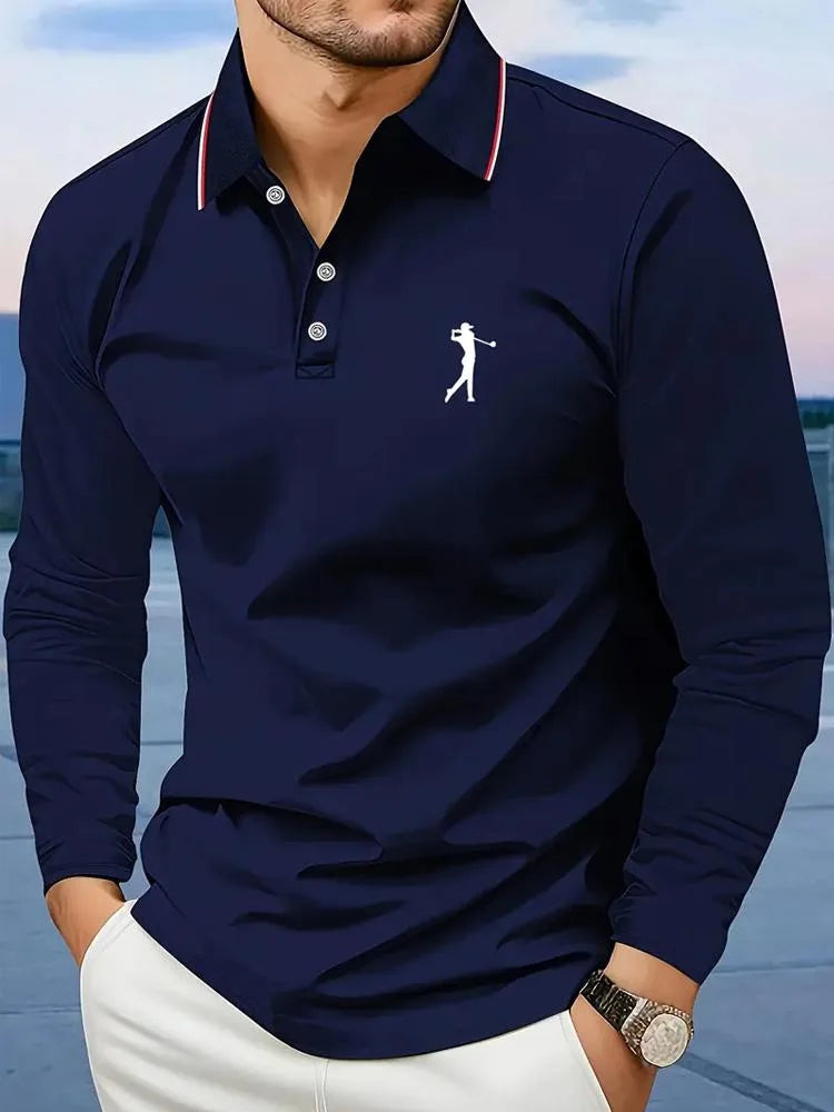 Breathable Men's Casual Long Sleeve Polo Shirt