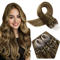LaaVoo Micro Link Human Hair Extensions 100% Real Natural Straight Brazilian Human Hair Pre-Bonded 50G&100G Remy Micro Ring Hair