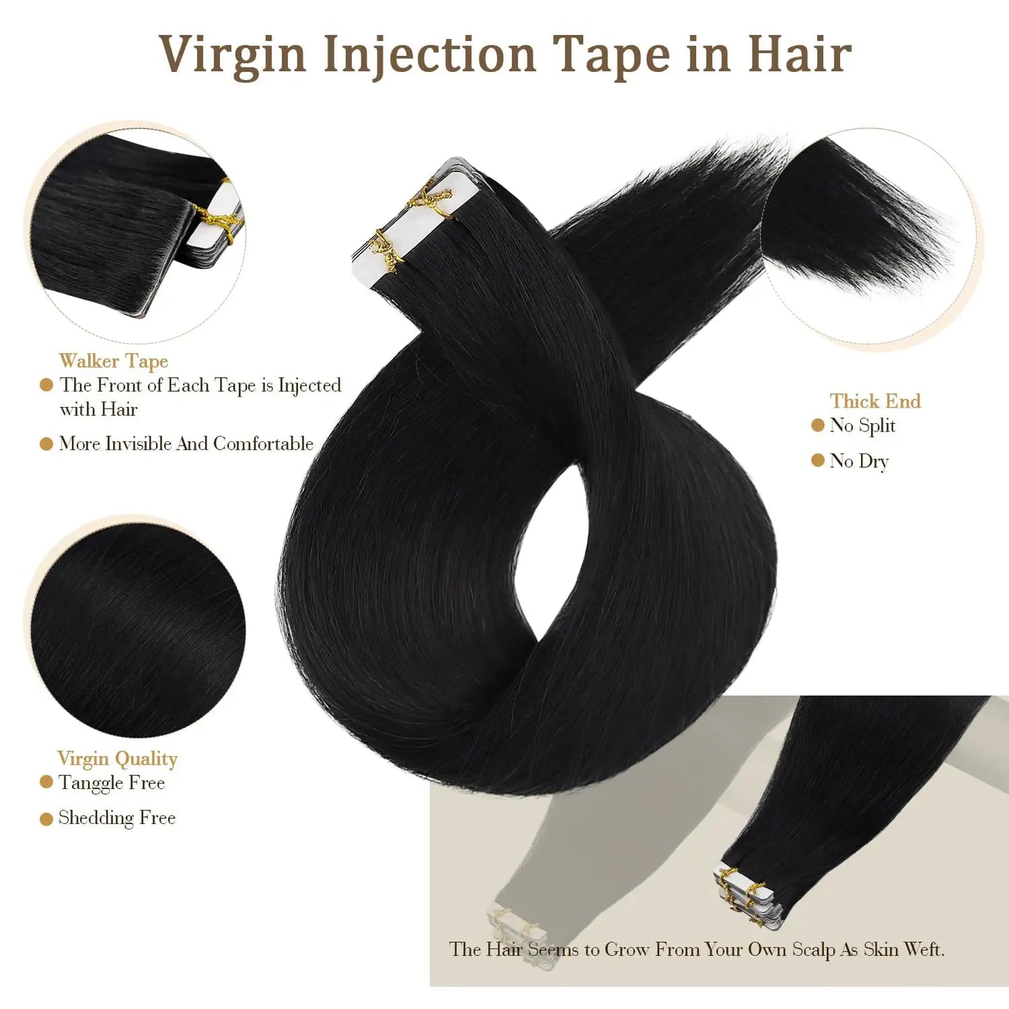 Tape in Hair Extensions Human Hair Seamless Tape in Hair Extensions Invisible Tape ins Virgin Remy Human Hair 50g/pack
