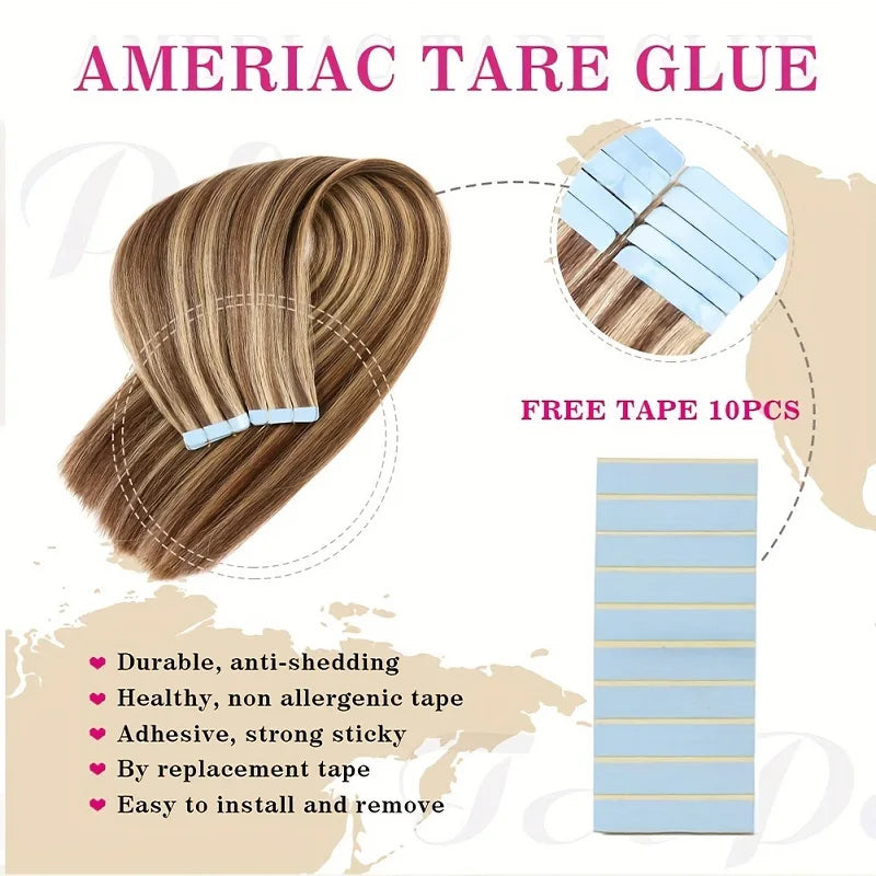 Alimice #4/27 Highlight Brown Blonde Tape In Extensions Human Hair Extensions 20pcs 50g Tape In Real Human Hair