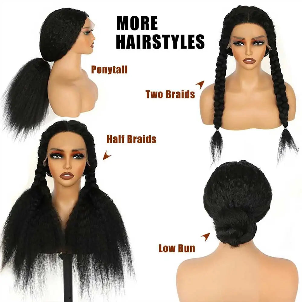 Invisible Strap 360 Full Hd Lace Glueless Wig Kinky Straight Human Hair Wig Lace Front Wig Drawstring 360 Frontal Wig 30 Inch