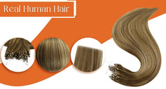 LaaVoo Micro Link Human Hair Extensions 100% Real Natural Straight Brazilian Human Hair Pre-Bonded 50G&100G Remy Micro Ring Hair