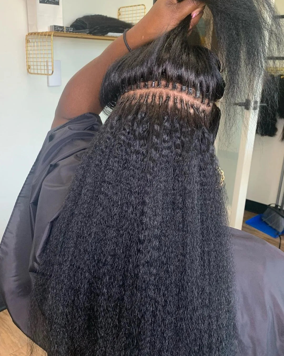 Kinky Straight Microlinks Hair Extensions Human Hair Natural Black Keratin I Tip Nano Ring Hair Extension Silicone Beads 50g/Set