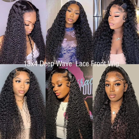 42 Inch  200% Density 13x4 Kinky Curly HD Lace Frontal Wigs Brazilian Water Deep Wave 13x4 Lace Front Human Hair Wig For Women