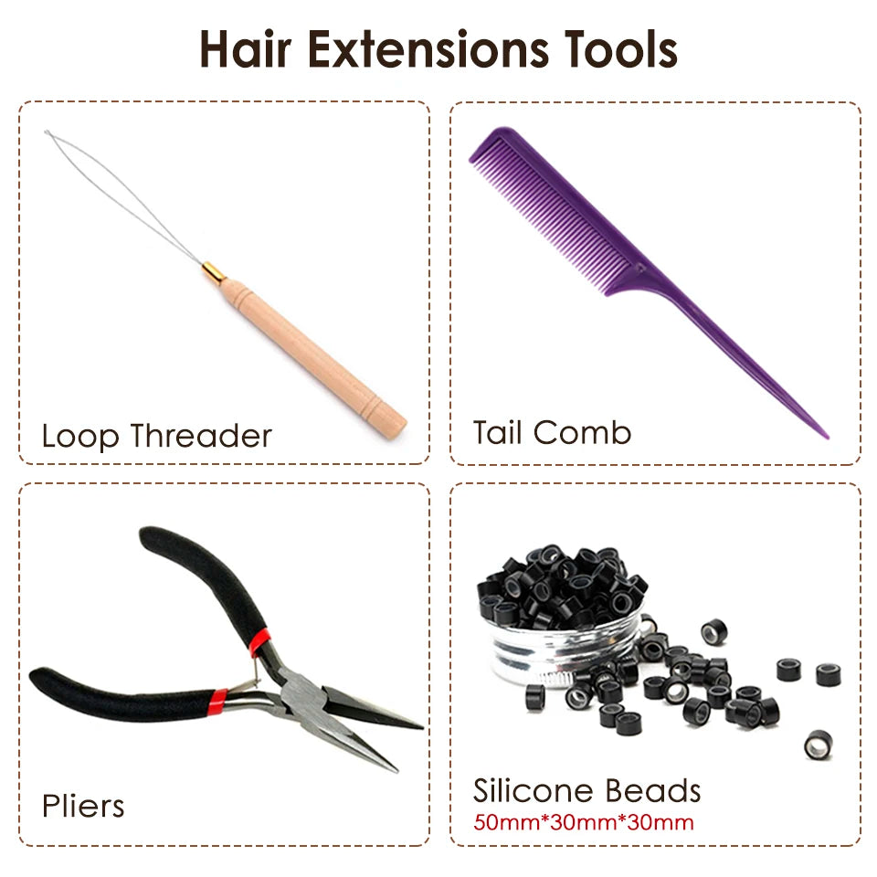 Kinky Straight Microlinks Hair Extensions Human Hair Natural Black Keratin I Tip Nano Ring Hair Extension Silicone Beads 50g/Set