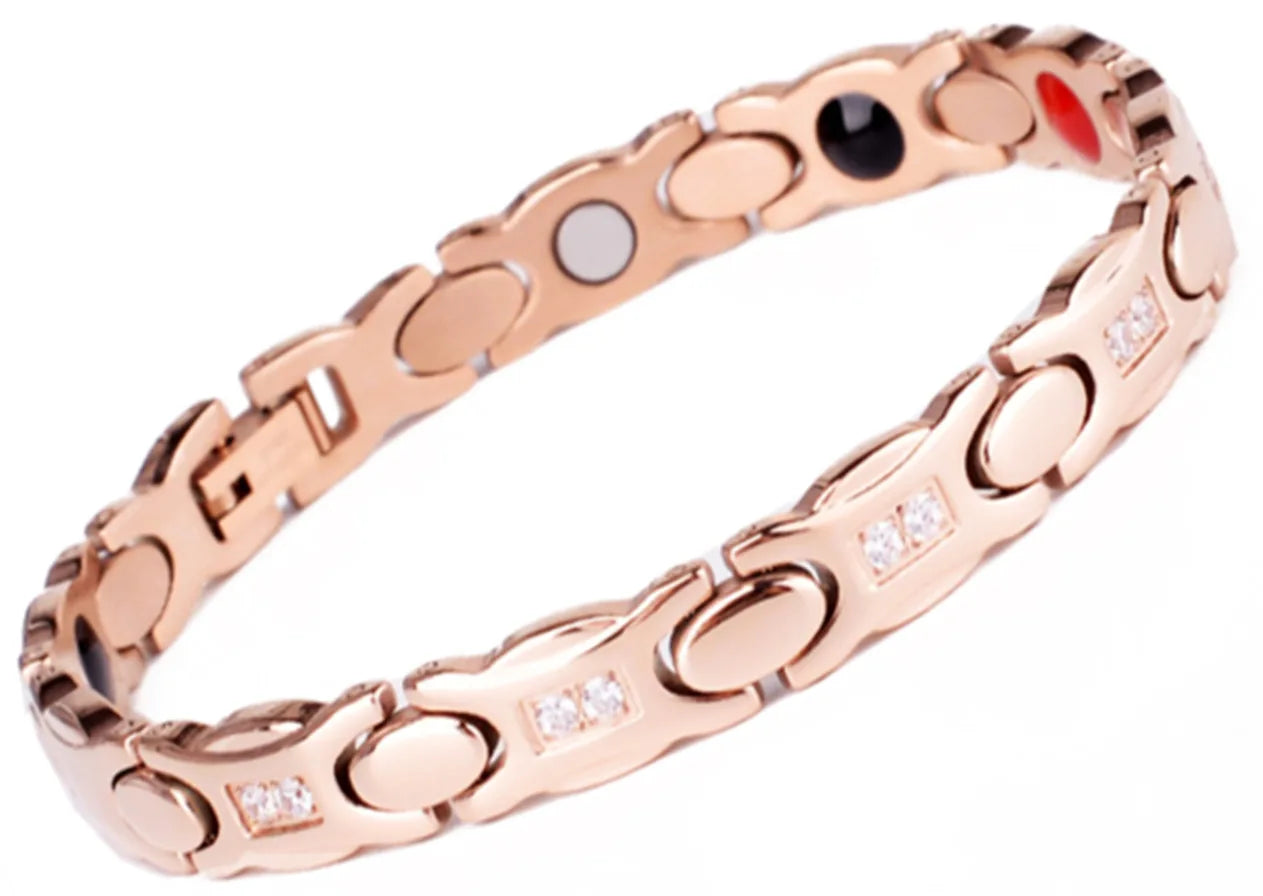 Light Luxury Fashion Gold Artificial Zircon Titanium Steel 18K Gold Plated Women's Bracelet Health Magnet Bracelet