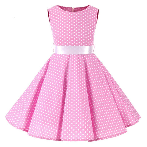 Summer Girls Dress Elegant Vintage Cotton Retro Princess Dress Party Costume Kids Clothes Polka Dot Girl Dress Children Clothing
