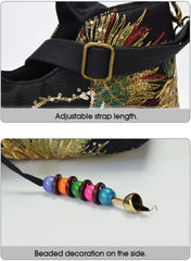 Ethnic Style Sequins Tote Bag, Peacock Embroidery Handbags, Vintage Canvas Crossbody Bag