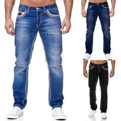 KY Support Custom and Drop Shipping Thick Contrast Stitching New Street Tall Jeans Cross Embroidered Jeans Men Patch Mens Jeans