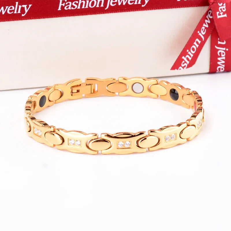 Light Luxury Fashion Gold Artificial Zircon Titanium Steel 18K Gold Plated Women's Bracelet Health Magnet Bracelet