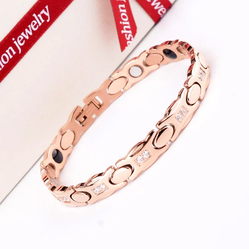 Light Luxury Fashion Gold Artificial Zircon Titanium Steel 18K Gold Plated Women's Bracelet Health Magnet Bracelet