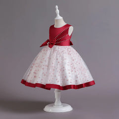 2023 Infant Baby Baptism Dress for Girls Kids Wedding Party Dresses Bow Beaded Tulle Christening Gown Birthday Children Clothes