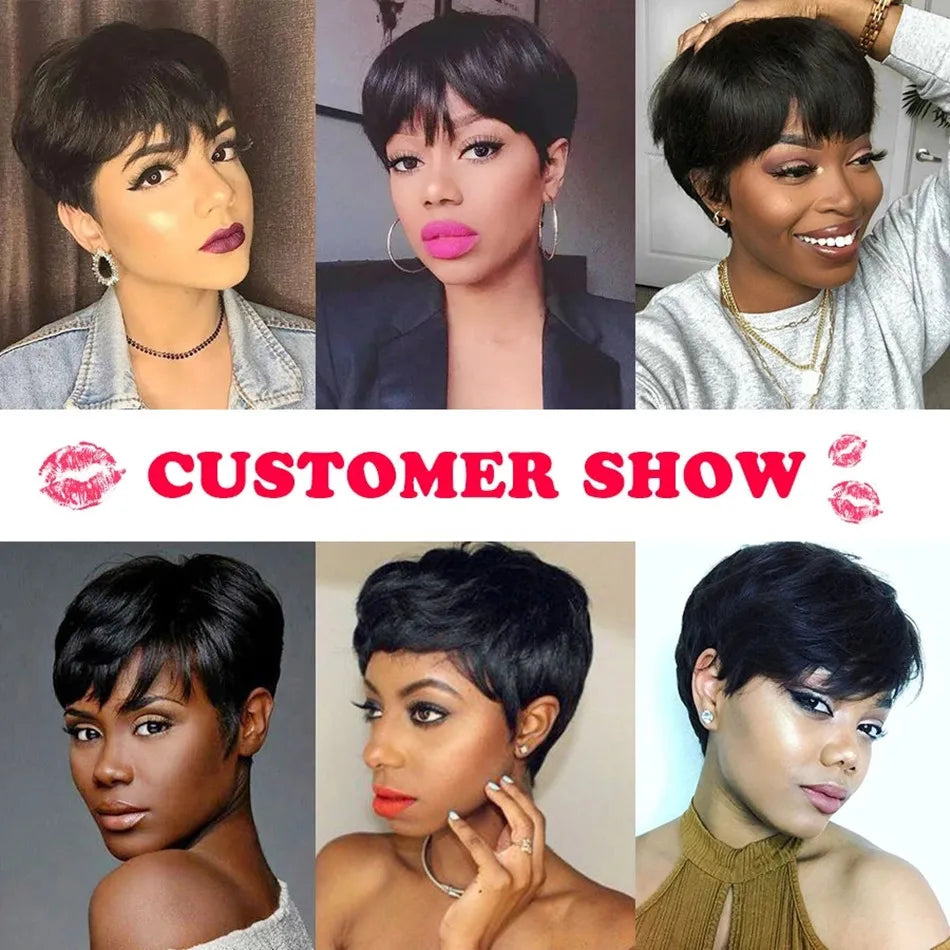 Pixie Cut Wigs For Women Human Hair Short Bob Wig With Bangs Layer Brazilian Human Hair Full Machine Made Wig